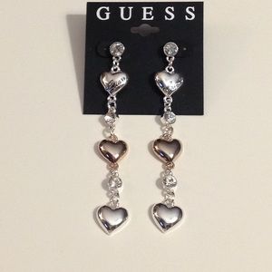 New Guess silver & rosegold heart drop earrings